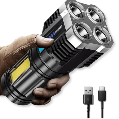 LINTERNA LED USB RECARGABLE ALTO ALCANCE 330 MTS 4 FOCOS - 1
