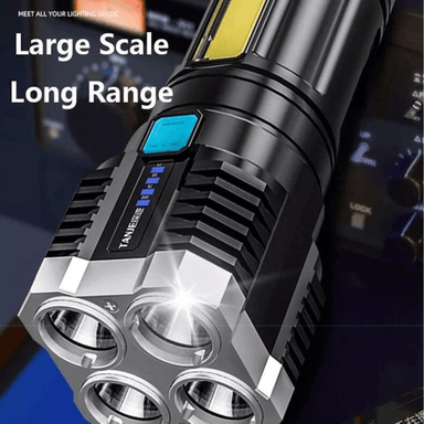 LINTERNA LED USB RECARGABLE ALTO ALCANCE 330 MTS 4 FOCOS - 7