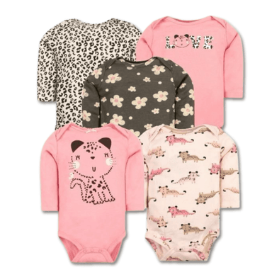 PACK 5 BODYS BEBÉ NIÑA MANGA LARGA TEDMIMAK ALGODÓN PINK CAT - 1