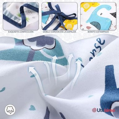 PACK 3 BABERO DELANTAL IMPERMEABLE PREMIUM CON MANGAS LARGA TALLA 1 A 2 AÑOS PARA BEBE Y NIÑA - 2