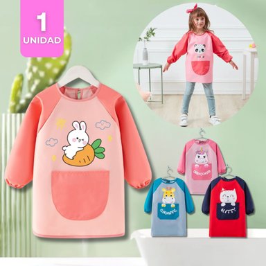 DELANTAL INFANTIL NIÑA MANGA LARGA CON BOLSILLO COLORES SURTIDOS - 1