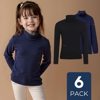 PACK 6 PRIMERA CAPA ESCOLAR BAMBÚ INVIERNO CAMISETA NIÑA CUELLO BEATLE POLERA - 1