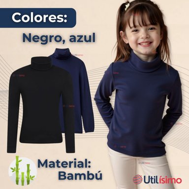 PACK 6 PRIMERA CAPA ESCOLAR BAMBÚ INVIERNO CAMISETA NIÑA CUELLO BEATLE POLERA - 5