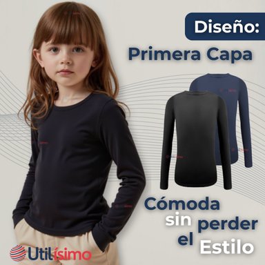 PACK 3 PRIMERA CAPA ESCOLAR BAMBÚ INVIERNO CAMISETA NIÑA CUELLO REDONDO POLERA - 8