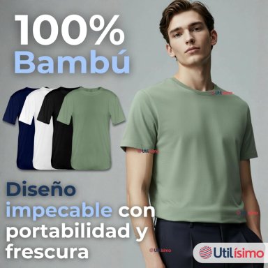 CAMISETA POLERA 100% BAMBU BASICA LISA ELASTICA HOMBRE COLORES SURTIDOS - 7