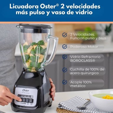 LICUADORA OSTER® 2 VELOCIDADES MAS PULSO Y VASO DE VIDRIO BLSTKAGBPB - 5