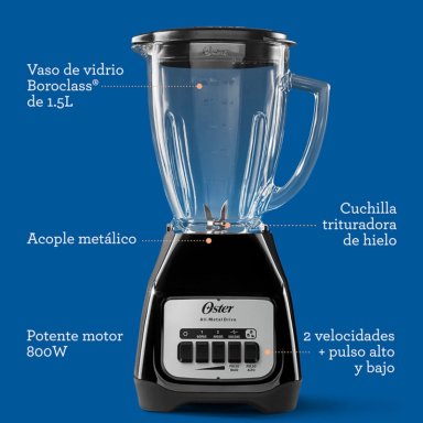 LICUADORA OSTER® 2 VELOCIDADES MAS PULSO Y VASO DE VIDRIO BLSTKAGBPB - 11