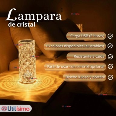 LAMPARA CRISTAL TACTIL USB TRANSPARENTE PARA MESA - 6