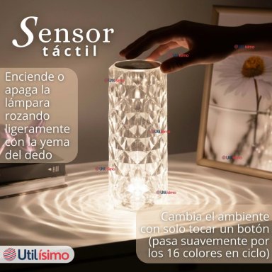 LAMPARA CRISTAL TACTIL USB TRANSPARENTE PARA MESA - 10