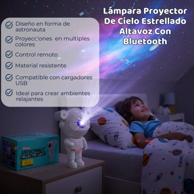 LAMPARA PROYECTOR ASTRONAUTA DE GALAXIA LUZ LED CON BLUETOOTH - 4