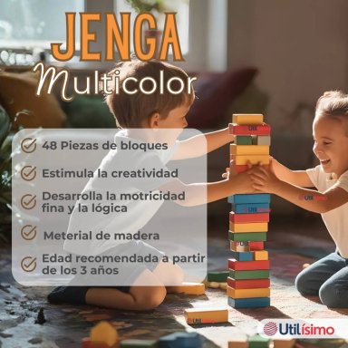 JENGA JUEGO DE MESA 48 PIEZAS MULTICOLOR MADERA ORIGINAL - 3