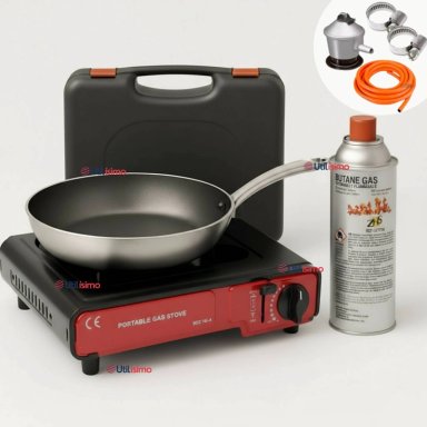 COCINA PORTATIL COCINILLA CAMPING + KIT INSTALACION + SARTE N + LATA - 1