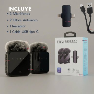 PACK 2 MICROFONOS INALAMBRICO 3 EN 1 PARA CELULAR IPHONE ANDROID PROFESIONAL LAVALIER - 3