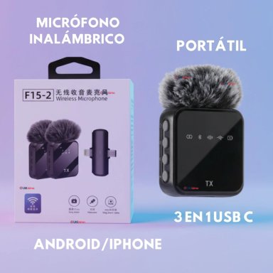PACK 2 MICROFONOS INALAMBRICO 3 EN 1 PARA CELULAR IPHONE ANDROID PROFESIONAL LAVALIER - 5