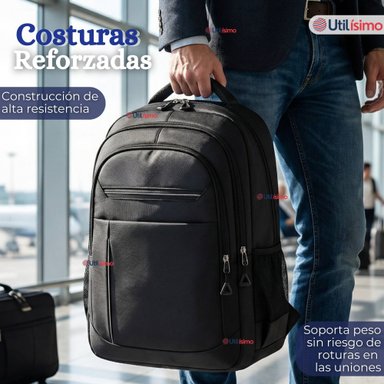 MOCHILA EJECUTIVA OFICINA NOTEBOOK IMPERMEABLE RESISTENTE 53CM NEGRO 28L - 3
