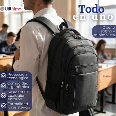 MOCHILA EJECUTIVA OFICINA NOTEBOOK IMPERMEABLE RESISTENTE 53CM NEGRO 28L - 4