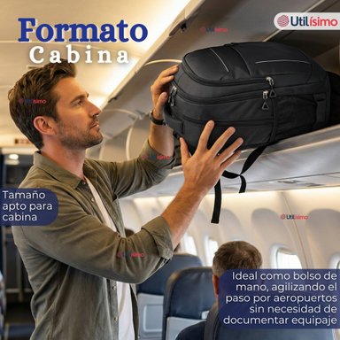 MOCHILA EJECUTIVA OFICINA NOTEBOOK IMPERMEABLE RESISTENTE 53CM NEGRO 28L - 7