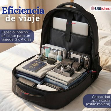 MOCHILA EJECUTIVA OFICINA NOTEBOOK IMPERMEABLE RESISTENTE 53CM NEGRO 28L - 10