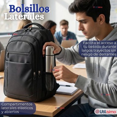 MOCHILA EJECUTIVA OFICINA NOTEBOOK IMPERMEABLE RESISTENTE 53CM NEGRO 28L - 11