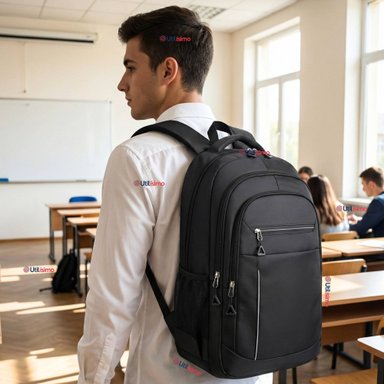 MOCHILA ESCOLAR UNIVERSITARIA NOTEBOOK IMPERMEABLE RESISTENTE 53CM NEGRO 28L - 1