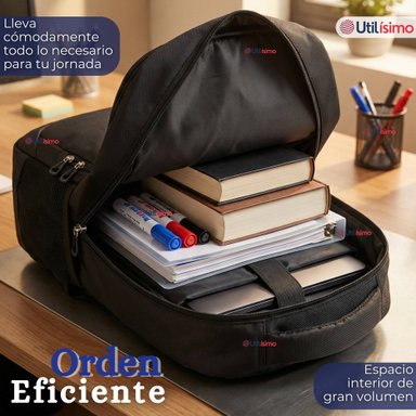 MOCHILA ESCOLAR UNIVERSITARIA NOTEBOOK IMPERMEABLE RESISTENTE 53CM NEGRO 28L - 8