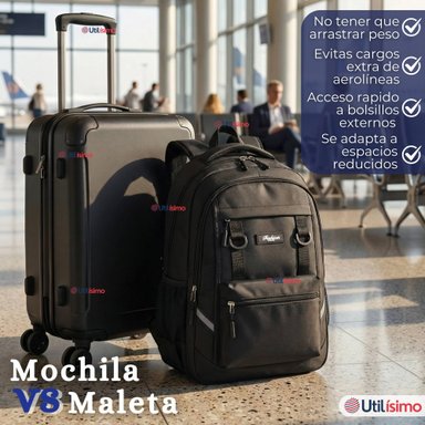 MOCHILA VIAJERA CABINA IMPERMEABLE RESISTENTE 44CM NEGRO 20L - 10
