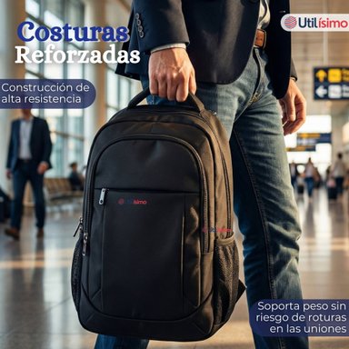 MOCHILA MULTIFUNCIONAL EJECUTIVA NOTEBOOK ESCOLAR VIAJE CABINA IMPERMEABLE RESISTENTE 49CM NEGRO 25L - 2