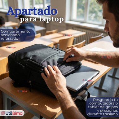 MOCHILA MULTIFUNCIONAL EJECUTIVA NOTEBOOK ESCOLAR VIAJE CABINA IMPERMEABLE RESISTENTE 49CM NEGRO 25L - 5