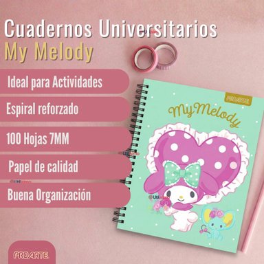 PACK 10 CUADERNOS UNIVERSITARIOS MY MELODY 100 HOJAS PROARTE DISEÑOS SURTIDOS - 3