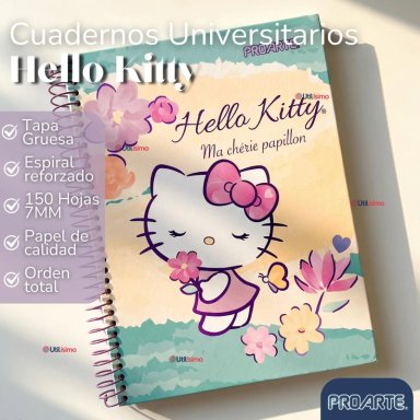PACK 6 CUADERNOS UNIVERSITARIO HELLO KITTY 150 HOJAS TAPA GRUESA PROARTE DISEÑO SURTIDO - 4
