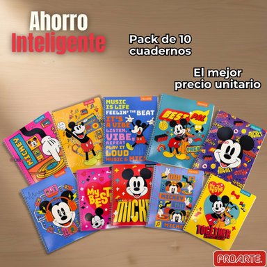 PACK 10 CUADERNOS UNIVERSITARIOS MICKEY MOUSE PROARTE 7MM 100 HOJAS DISEÑOS SURTIDOS - 6