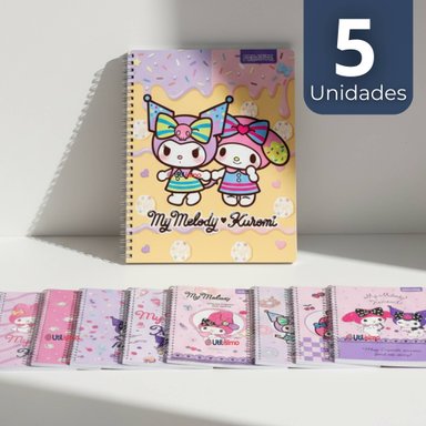 PACK 5 CUADERNOS UNIVERSITARIO MY MELODY & KUROMI PROARTE 7MM 100 HOJAS DISEÑOS SURTIDOS - 1