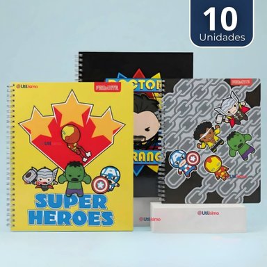 PACK 10 CUADERNOS UNIVERSITARIOS MARVEL HEROES 100 HOJAS PROARTE DISEÑOS SURTIDOS - 1