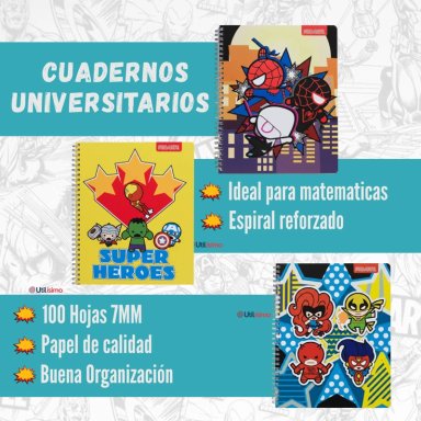 PACK 10 CUADERNOS UNIVERSITARIOS MARVEL HEROES 100 HOJAS PROARTE DISEÑOS SURTIDOS - 2