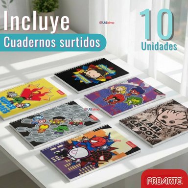 PACK 10 CUADERNOS UNIVERSITARIOS MARVEL HEROES 100 HOJAS PROARTE DISEÑOS SURTIDOS - 3