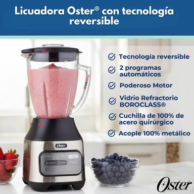 LICUADORA OSTER® CON TECNOLOGIA REVERSIBLE, 2 PROGRAMAS AUTOMATICOS Y 3 VELOCIDADES MAS PULSO - 6
