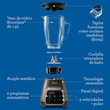 LICUADORA OSTER® PROGRAMAS AUTOMATICOS TECNOLOGIA REVERSIBLE,TACTIL Y VASO BLEND-N-GO BLSTPYG1312XBG - 3