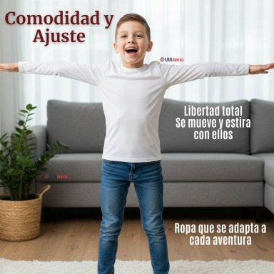 PACK 3 CAMISETAS ALGODON MANGA LARGA POLERA PRIMERA CAPA BLANCO NIÑO - 8