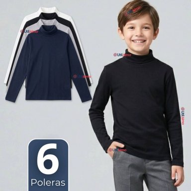 PACK 6 POLERAS CAMISETAS POLAR PRIMERA CAPA BEATLE MANGA LARGA COLORES SURTIDO NIÑO - 1