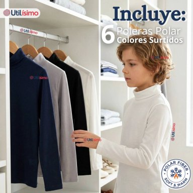 PACK 6 POLERAS CAMISETAS POLAR PRIMERA CAPA BEATLE MANGA LARGA COLORES SURTIDO NIÑO - 2