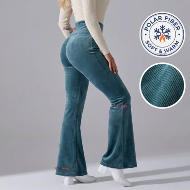 PANTALON COTELE  PALAZZO POLAR CON CHIPORRO ELASTICADO TERMICO VERDE AGUA - 1