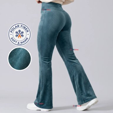 PANTALON COTELE  PALAZZO POLAR CON CHIPORRO ELASTICADO TERMICO VERDE AGUA - 1