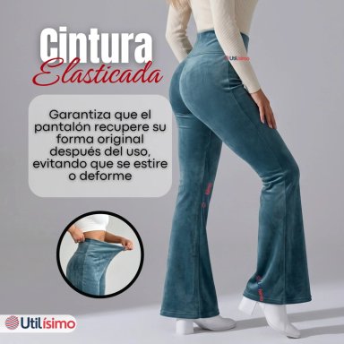 PANTALON COTELE  PALAZZO POLAR CON CHIPORRO ELASTICADO TERMICO VERDE AGUA - 8