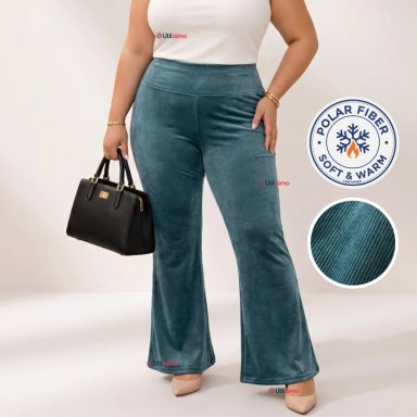 PANTALON COTELE  PALAZZO POLAR CON CHIPORRO ELASTICADO TERMICO VERDE AGUA - 1