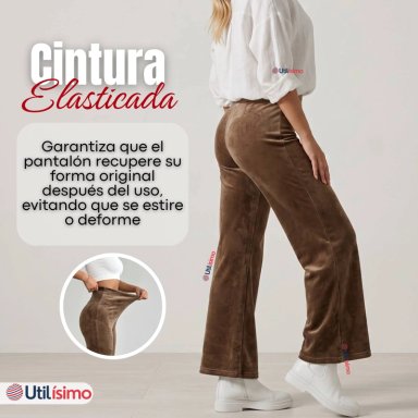 PANTALON COTELE  PALAZZO POLAR CON CHIPORRO ELASTICADO TERMICO CAFE - 9