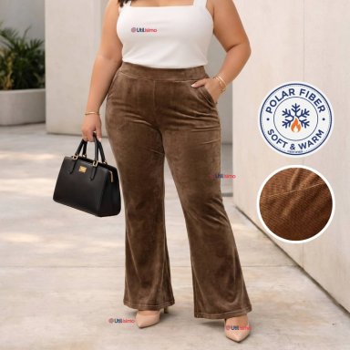PANTALON COTELE  PALAZZO POLAR CON CHIPORRO ELASTICADO TERMICO CAFE - 1