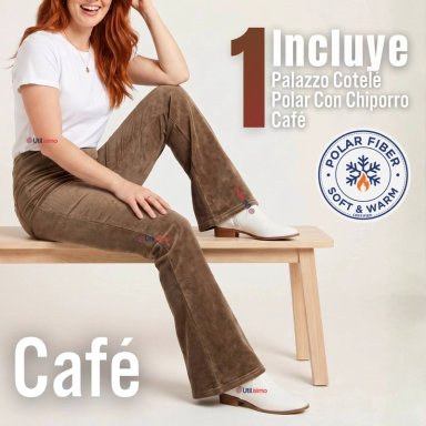 PANTALON COTELE  PALAZZO POLAR CON CHIPORRO ELASTICADO TERMICO CAFE - 2