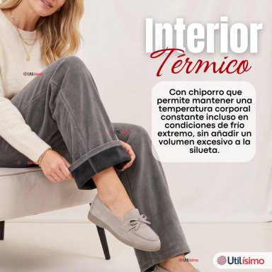 PANTALON COTELE  PALAZZO POLAR CON CHIPORRO ELASTICADO TERMICO GRIS MELANGE - 5