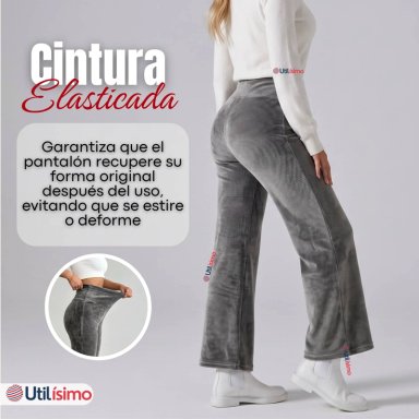 PANTALON COTELE  PALAZZO POLAR CON CHIPORRO ELASTICADO TERMICO GRIS MELANGE - 9