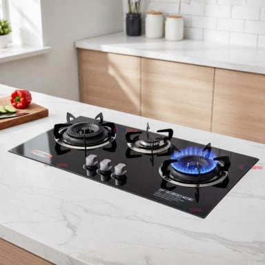 COCINA ENCIMERA A GAS LICUADO 3 PLATOS VIDRIO TEMPLADO - 1